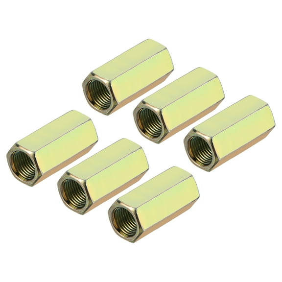 M10 x 1 Pitch Carbon Steel Hex Coupling Nuts, 6Pcs 30mm/ 1.2" Length Fully Threaded Rod Coupling Nut Stud Fine Thread Pipe Connector, Colorful