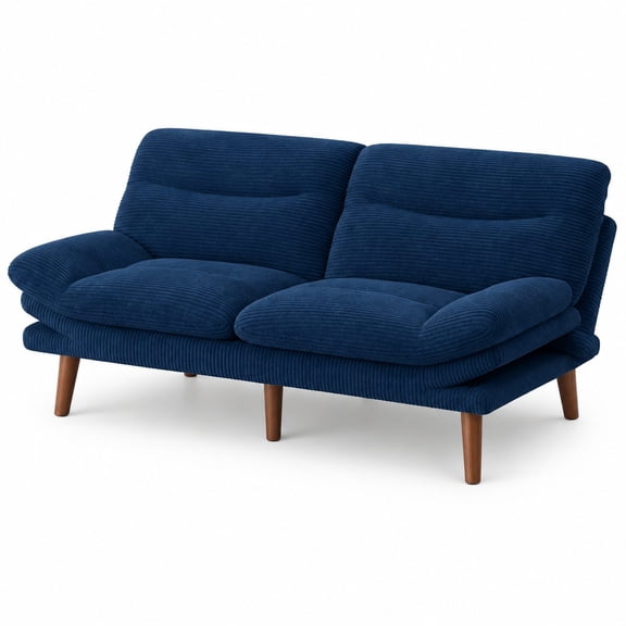 66 Inch Corduroy Convertible Futon Sofa Bed, Blue, 3-in-1 Sofa Recliner Bed with Adjustable Backrest 105-180Β° and Armrests 0-90Β°, Space-Saving Design for Small Rooms