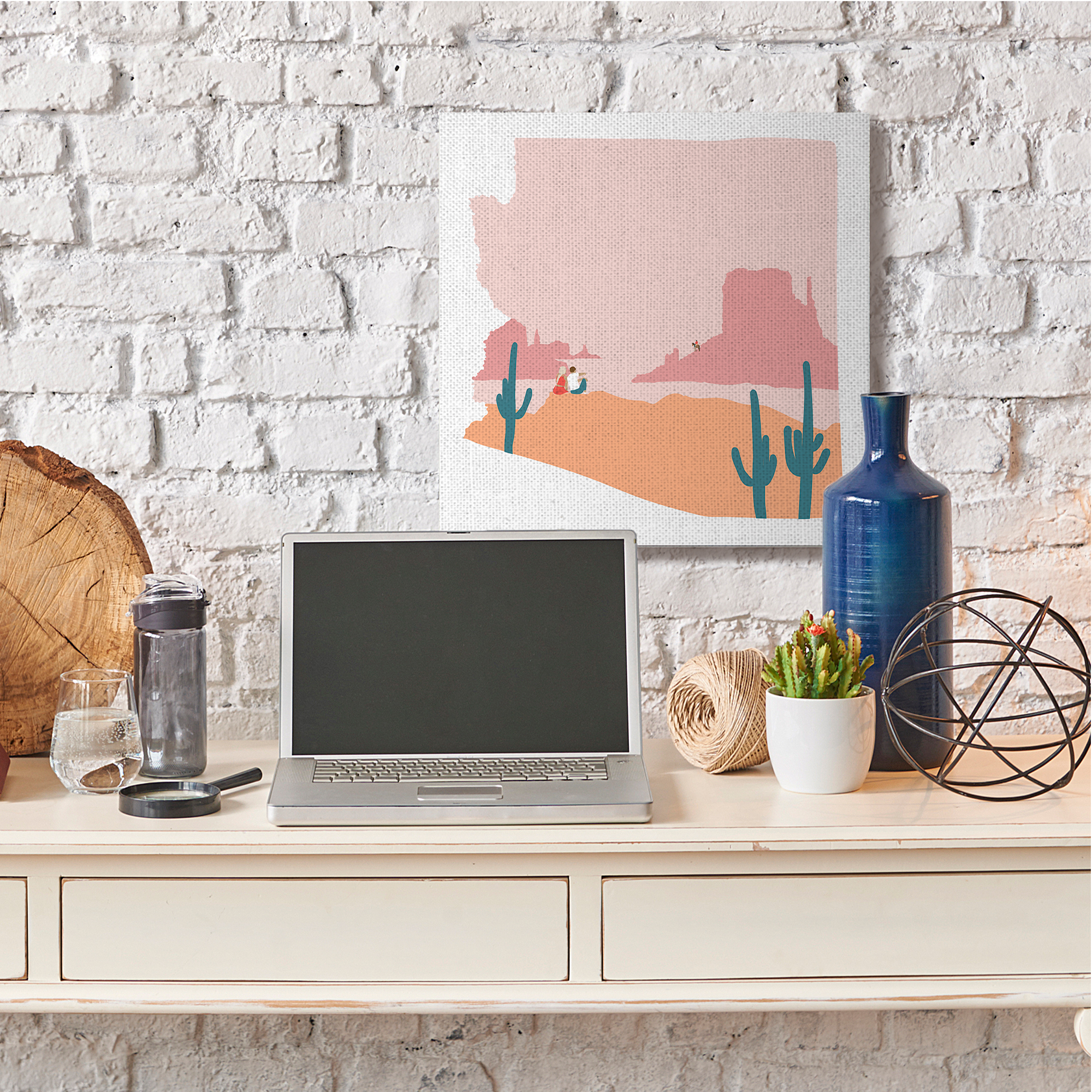 Stupell Industries Couple At Western Canyon Arizona State Outline Canvas Wall Art, 30 x 30, Design by Victoria Kukla