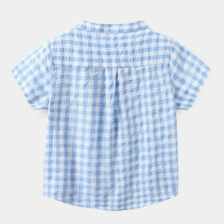 

dmqupv Boys Tops Size 5 Kids Toddler Flannel Shirt Jacket Plaid Short Sleeve Lapel Button Down Shacket Long Sleeve for Boys Blue 18-24 Months