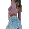 thumbnail image 5 of Nygoyerh Women Cropped Tops Solid Color Blouse Crew Neck Long Sleeve Casual Tops Show Navel T-Shirt Slim Clothes, 5 of 6