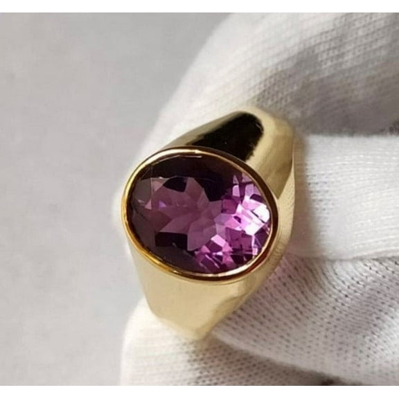 Natural Amethyst Ring Amethyst Gold Plated Ring Men's Ring Personalized Gift 925 Sterling Silver Gift For Men Statement Ring Gift For Her