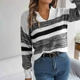 thumbnail image 4 of BLVB Womens Fall Sweaters V Neck Long Sleeve Color Block Striped Casual Knit Pullover Sweater Tops for Women, 4 of 5