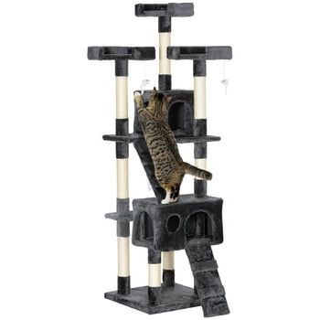 PawHut 68 inches Cat Tree, Multi-Level Large Cat Tower Condo, Grey
