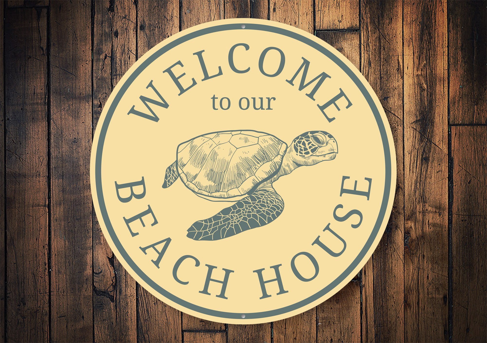 Beach House Welcome Turtle Novelty Decor, Metal Wall Sign - 12