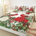 thumbnail image 3 of Manfei Jungle Robin Bird Bed Sheets, Retro Rose Floral Flower King Sheets, Winter Western Christmas Sheet Set, Breathable Home Decor, 4-Piece, 3 of 7