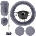 thumbnail image 1 of MesaSe 6 Piece Plush Car Accessories Set Plush Steering Wheel Cover Soft Fuzz Handbrake Gear Shift Cover Bling Mirror Ornament, 1 of 8