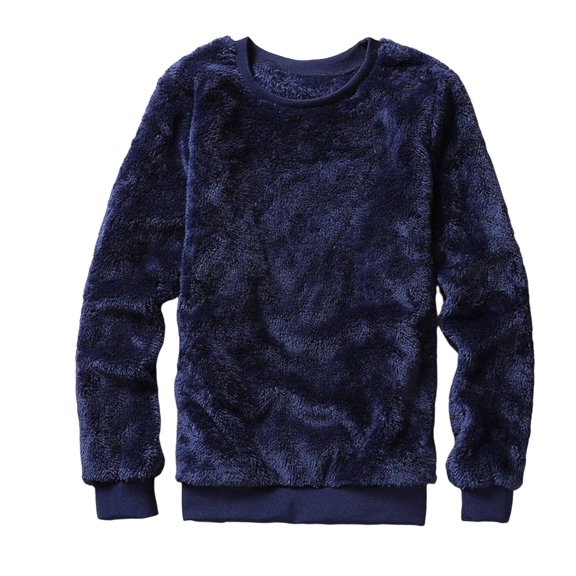 comerut Men Sweatshirt Double-sided Plush Long Sleeve O-neck Loose Fit Windproof Keep Warm Streetwear Solid Color Male Winter Pullover Top for Outdoor