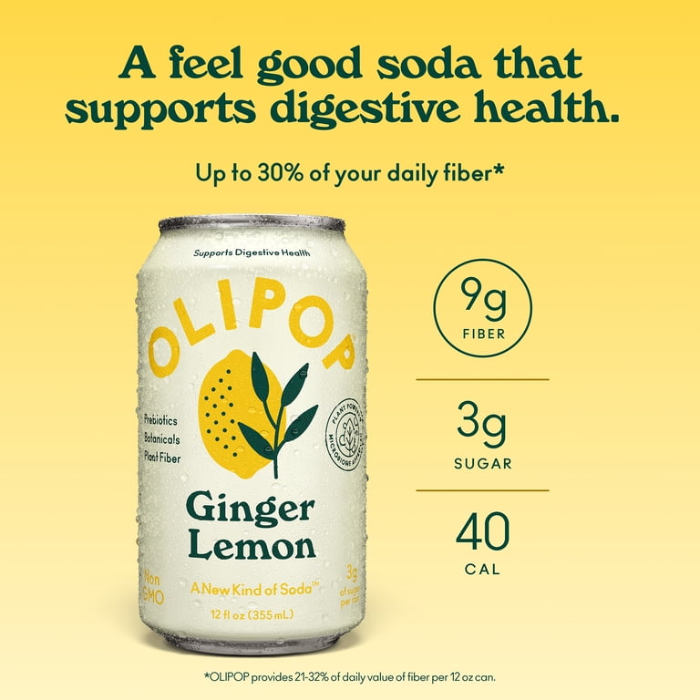 Olipop Prebiotic Soda Pop, Ginger Lemon, High Fiber, 12 fl oz 12