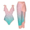 thumbnail image 3 of Jacenvly One Piece Bathing Suit for Women with Wrap Skirts 2 Piece Clearance Cozy Sleeveless Contrast Color V-Neck Surfing Swimwear Satiny Pink, 3 of 6