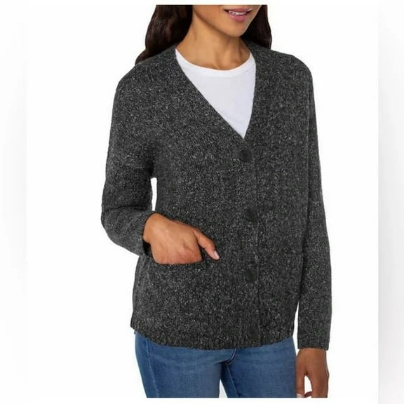 Well Worn Ladies' Size M Nep Yarn Cardigan, Black