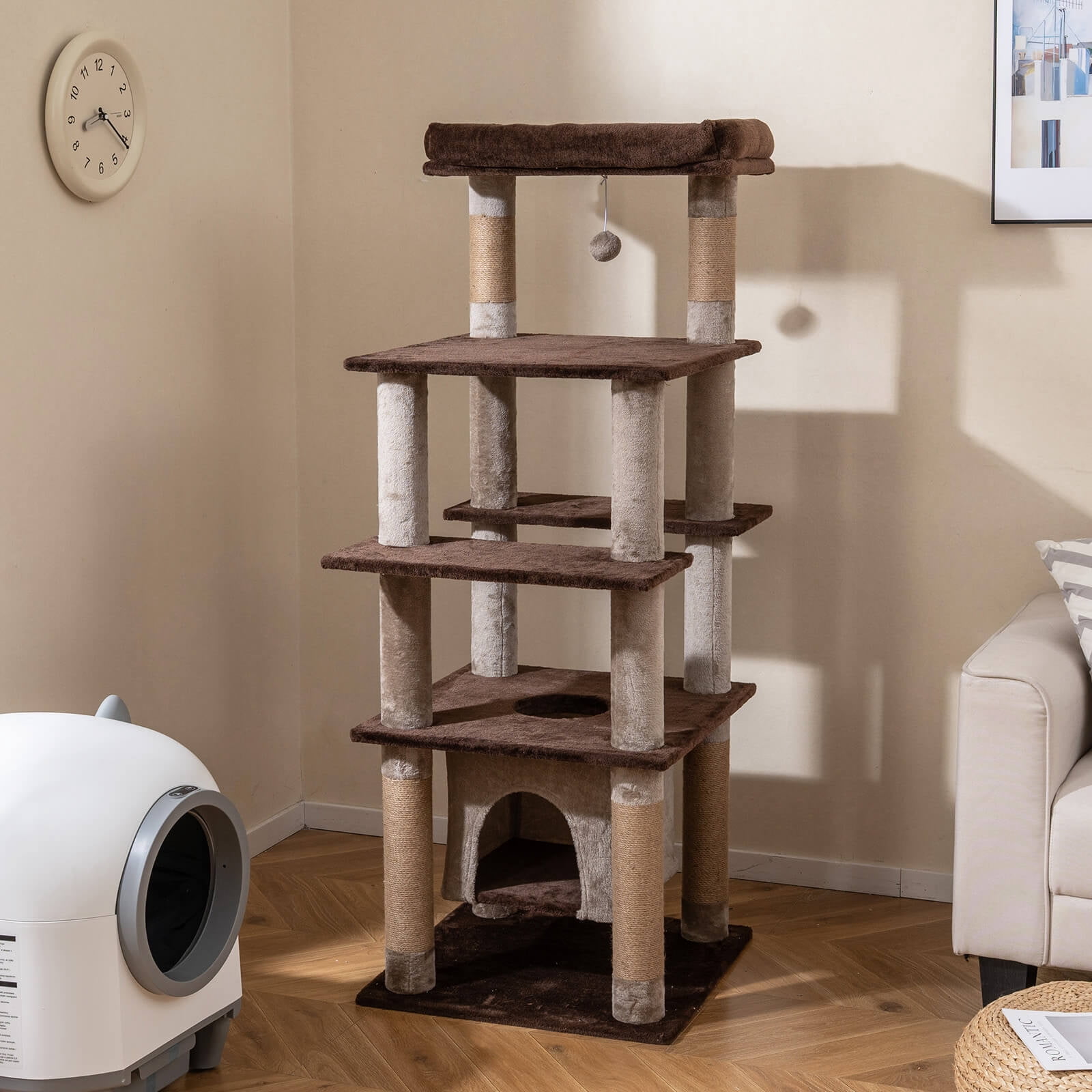 Costway Large Multi-level Cat Tree 58" Tall Cat Tower with Swaying Aerial Condo Perch Bed Brown