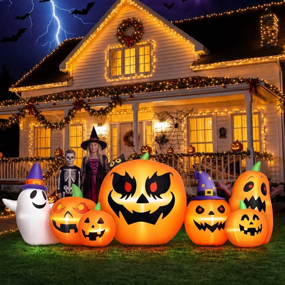 Firstness 7.9FT Halloween Inflatable Pumpkins Ghost with Lights, Halloween Blow Ups Outdoor Decoration for Party