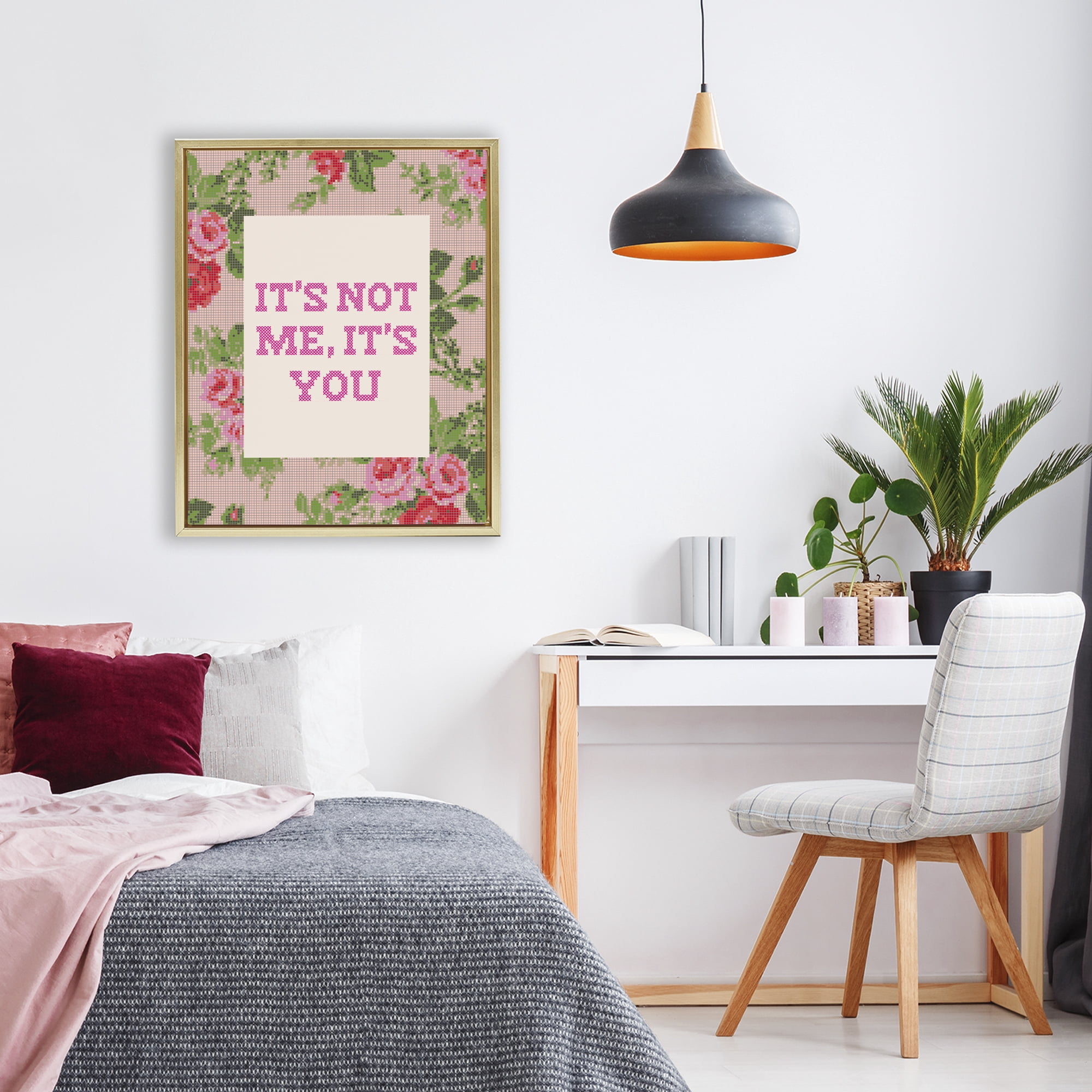 Stupell Industries Not Me It's You Faux Cross Stitch Gold Framed Floater Canvas Wall Art, design by Lil' Rue