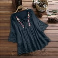 thumbnail image 2 of JAKANYQ Bow Lace T Shirt Vintage Patchwork V-Neck Blouses Quarter Women Blouses Dressy Female Cozy Dailywear, 2 of 6