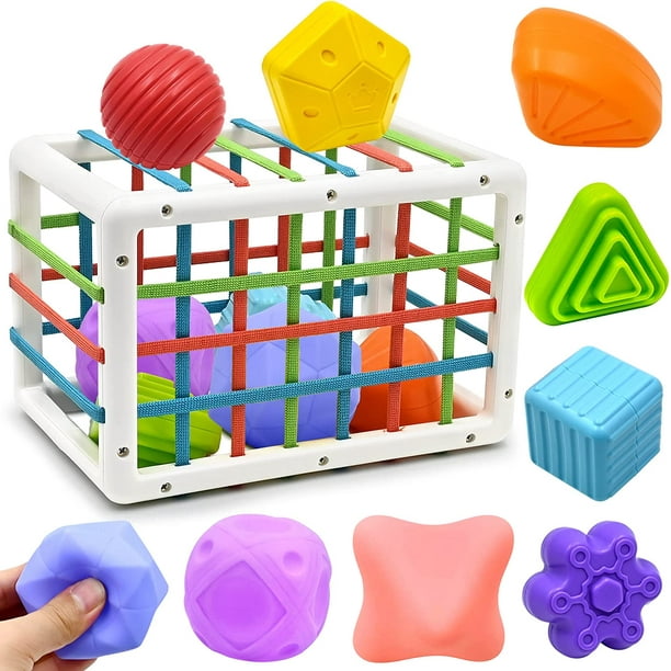 Juguete para bebes de 1 a 2 anos juegos sensoriales Montessori para bebes de 6 9 12 y 18 meses clasificador de formas con bolas texturizadas bolas sensoriales cubo de actividad de