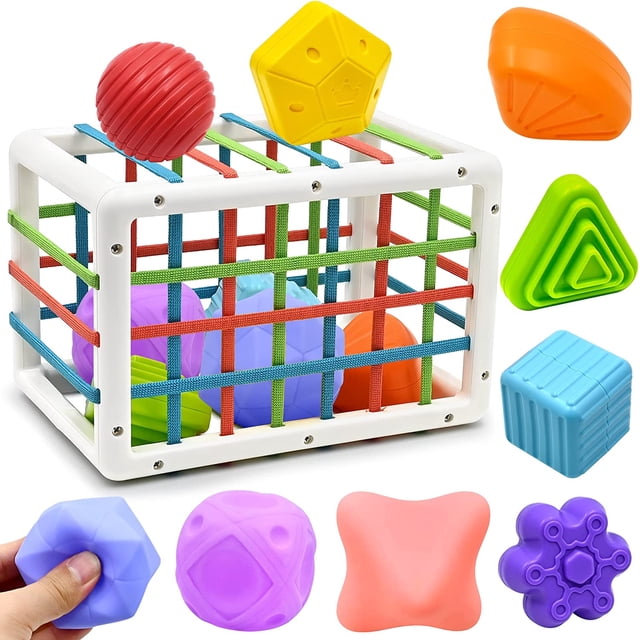 Juguete para bebés de 1 a 2 años, juegos sensoriales Montessori para bebés de 6, 9, 12 y 18 meses, clasificador de formas con bolas texturizadas, bolas sensoriales, cubo de actividad de desarrollo, juguete para niños y niñas JM