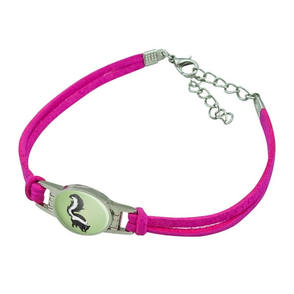Skunk Posing Novelty Suede Leather Metal Bracelet