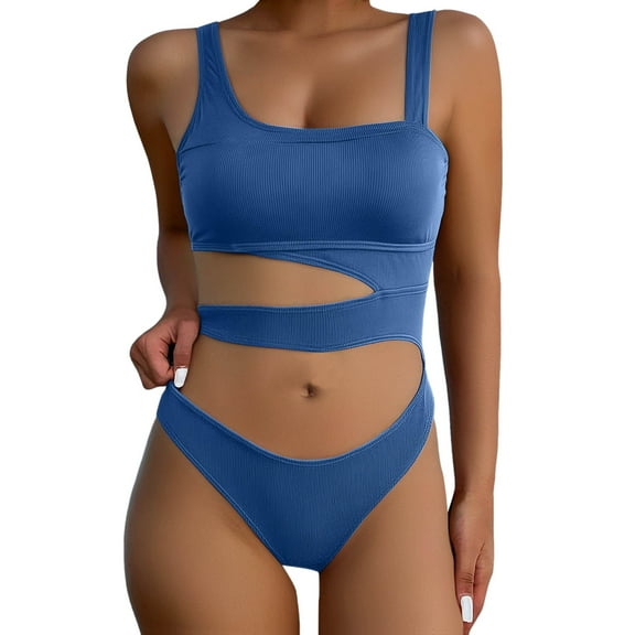 QHFBli Womens One Piece Swimsuit Women's Summer Fashion Suspender Waist Hollow One Swimsuit Solid Color Sexy Bikini Swimsuit