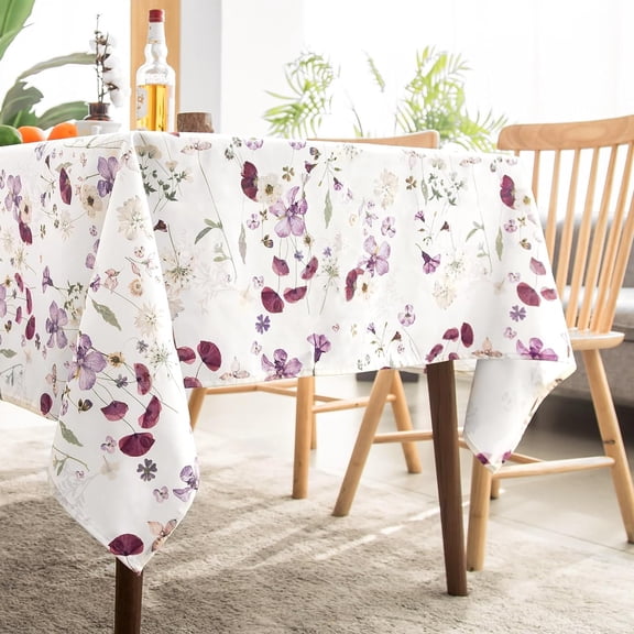 Spring Tablecloth for Rectangle Tables Wildflowers Floral Herbs Washable Table Cover, Floral Table Cloth 54 x 72 Inch for Kitchen Dining Indoor Outdoor Tabletop Decoration