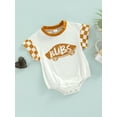 thumbnail image 3 of Bagilaanoe 0-18M Casual Infant Girl Boy Playsuit BUBS Letter Print Plaid Tops Short Sleeve Patch Round Neck Summer Newborn Romper, 3 of 9