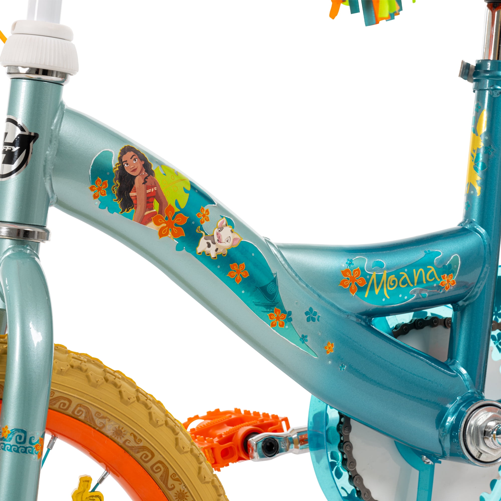 Huffy 16-inch Disney Moana Bike for Girls with Training Wheels, Crystal Blue, 4-6 years old