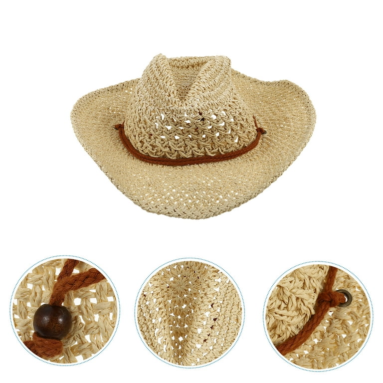 1Pc Beach Hat Western Style Sun Block Hat Straw Hat Sun Protection Hat