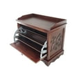 thumbnail image 2 of Engraved Wooden Shoe Cabinet with Drop Down Opening and Metal Hinges, Brown- Saltoro Sherpi, 2 of 5