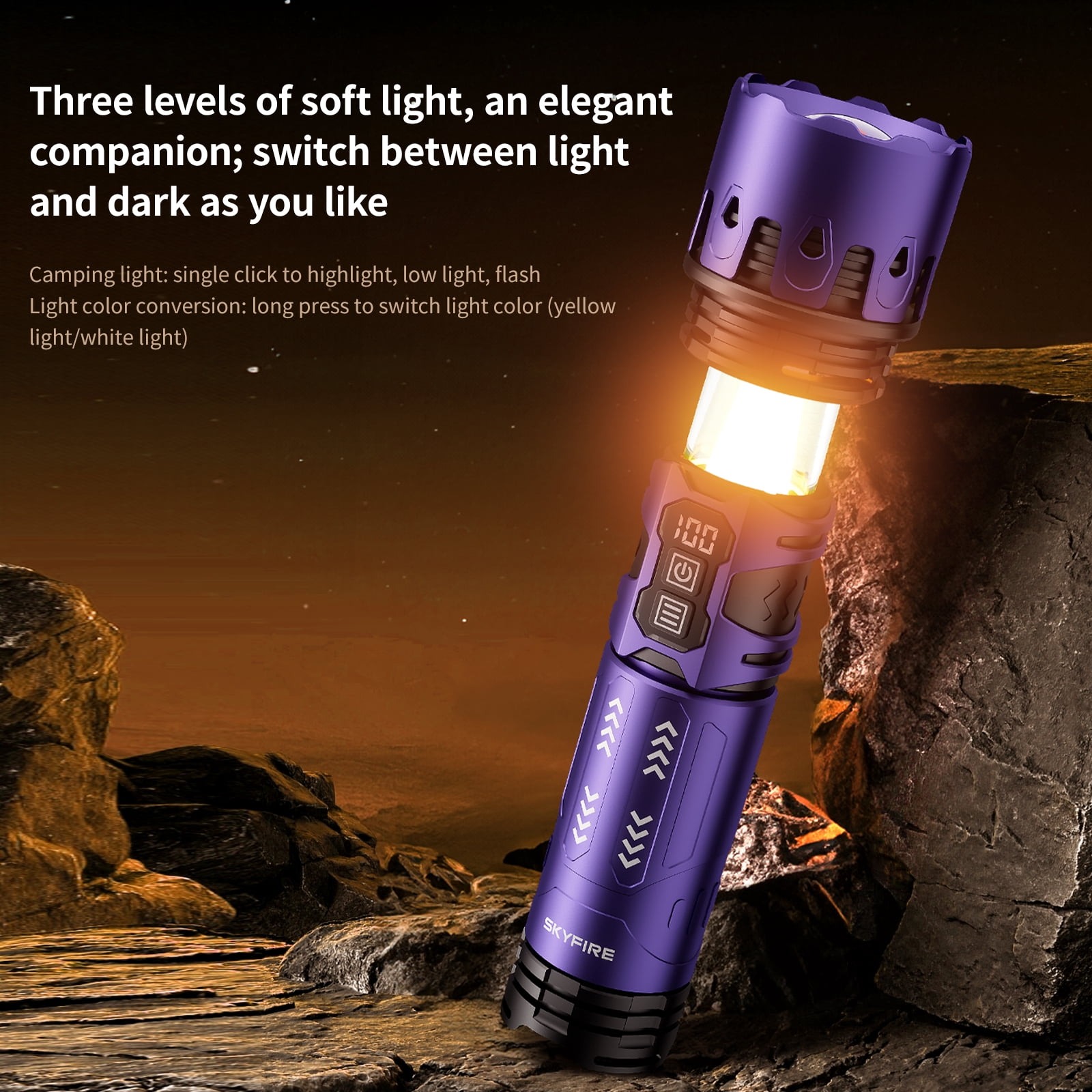 SKYFIRE Rechargeable Zoom Flashlight, 4 Modes with Ignition Lens for Outdoor & Emergency