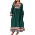 thumbnail image 2 of Agnes Orinda Women's Plus Size Boho Maxi Dress Metallic Tassel Long Sleeve Crew Neck Geometric Print Flowy Tiered Holiday Beach A-Line Dresses 1X Dark Green, 2 of 6