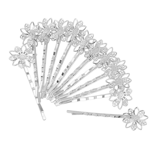 12 Piezas Flores Pinzas para el cabello de filigrana Alfileres para el cabello Barrette Configuración de resultados en Blanco plateado BLESIY Pinzas para el cabello de filigrana de flores