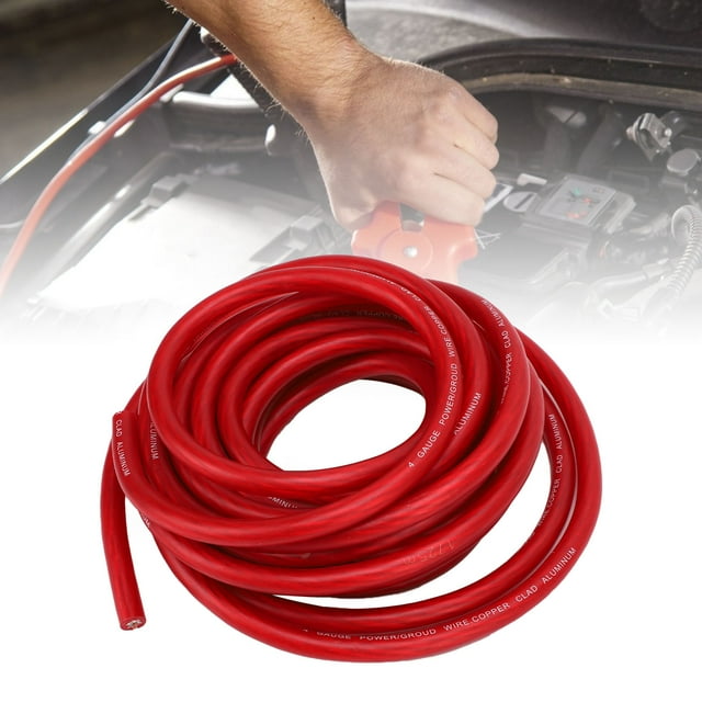 Cable de Batería de Automóvil, Alambre de Calibre 4, Aluminio Revestido de Cobre CCA, Tacto Suave, Cable de Tierra de Alimentacia de 25 Pies 4 Awg Para Sistemas de Altavoces de