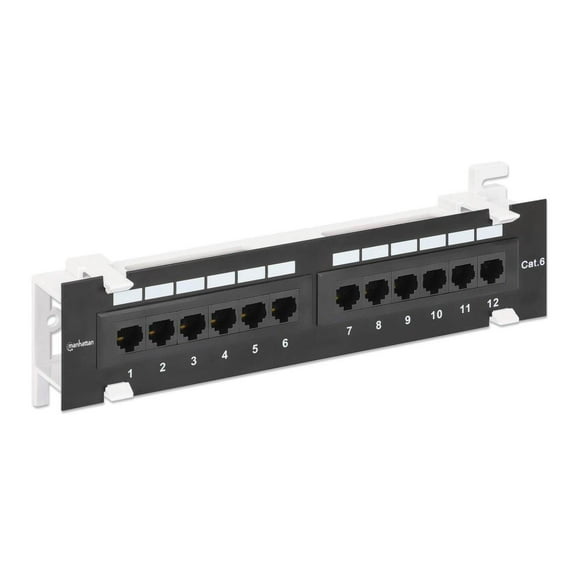 Manhattan 12- Port Cat6 Wall-Mount Patch Panel for Reliable Network Connections, Gold-Plated Contacts, Supports Cat5e/Cat6 UTP, 89D Bracket Included, Lifetime Warranty - 720779