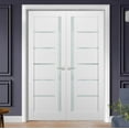 thumbnail image 4 of French Double Panel Lite Doors 48 x 84 with Hardware | Quadro 4088 White Silk with Frosted Opaque Glass | Panel Frame Trims | Bathroom Bedroom Interior Sturdy Door, 4 of 7
