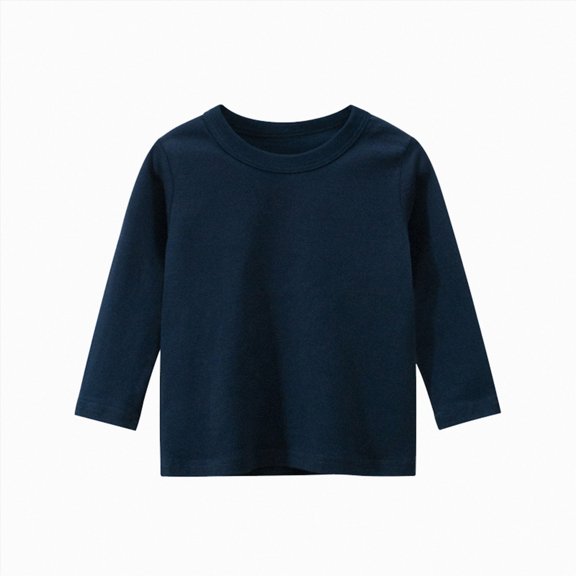 WUANDIXFA Boys Long Sleeve Shirts 1-9 Years Cotton Solid Crew Neck Basic Shirts Fall Clothes,Navy,6-8 Years