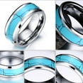 thumbnail image 3 of Tungsten Ring Men Wedding Band Turquoise Inlay Polished Flat Top, 3 of 5