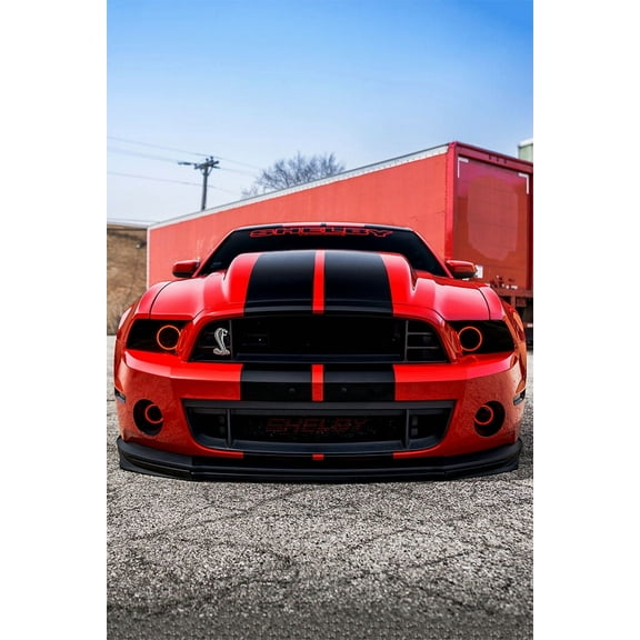 Mustang Cobra GT500 Red Car Extreme Machines Wall Art Home Decor - 12x18 Inch Laminated Poster - Stunning Detail and Bold Colors