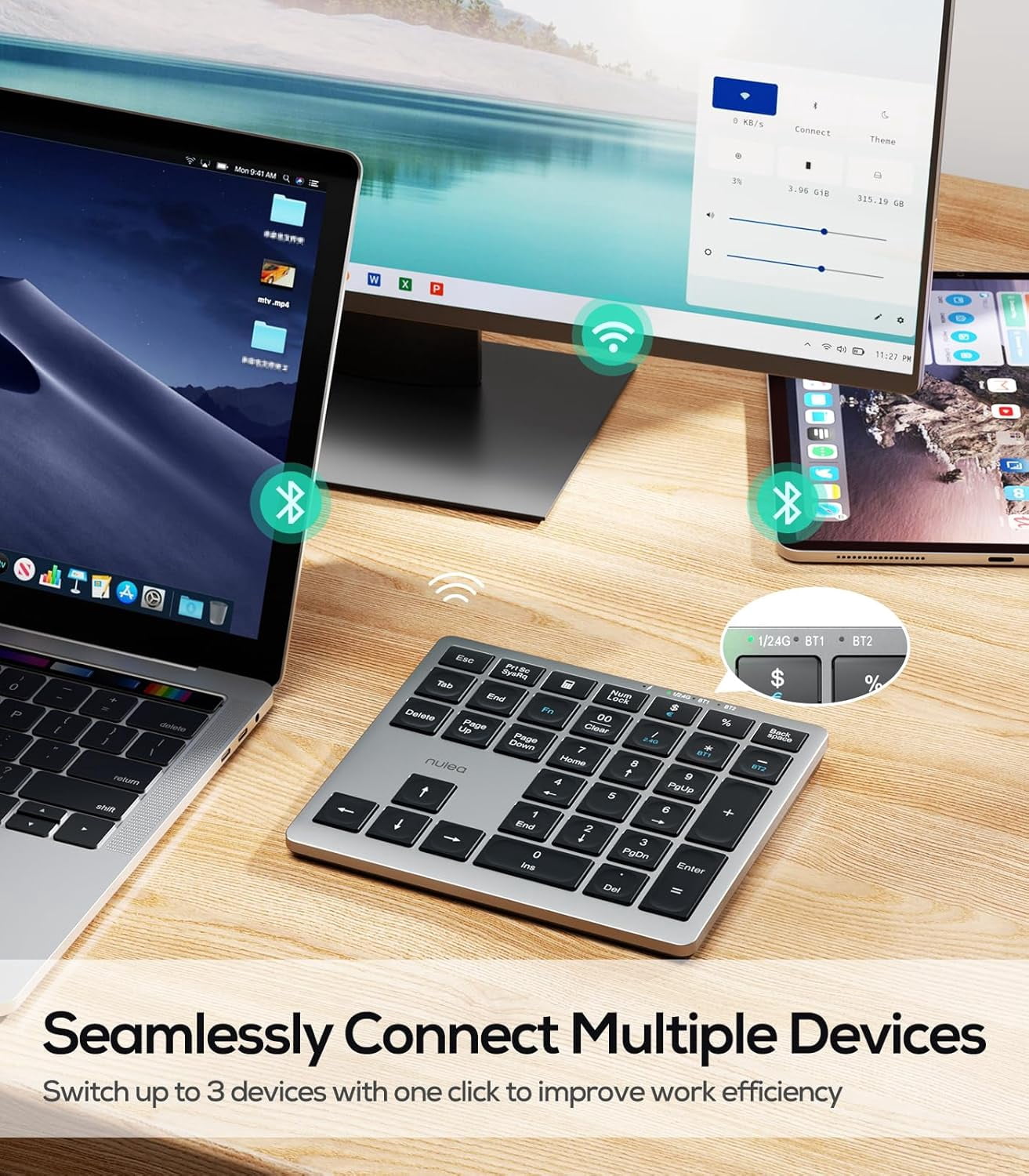 Wireless Number Pad Bluetooth 5.0 & 2.4G Portable Numeric Keyboard, USB-C Rechargeable, 34-Keys Bluetooth Keyboard for Data Entry, Compatible for Laptop, Mac, iMac, Tablet, PC Desktop