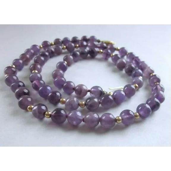 K-KED Beautiful 8mm Amethyst Smooth Round Gems Beaded 18" Handmade Men Women Necklace