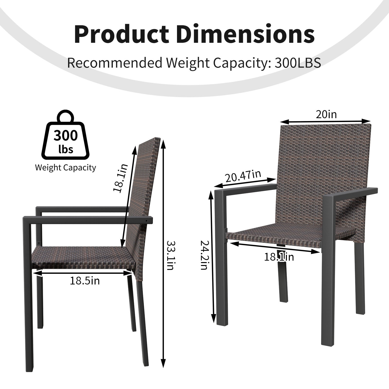 Set of 2 All-Weather Stackable Wicker Patio Chairs for Outdoor, Garden, Poolside (Brown)