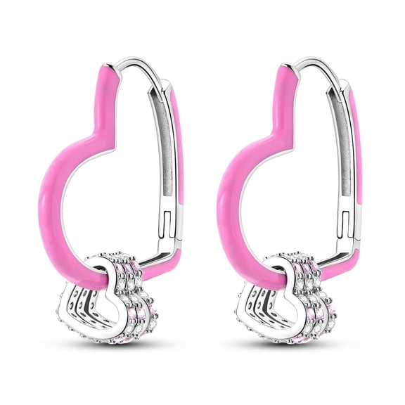 MULA European Pink Hearts 925 Sterling Silver Hoop Earrings AAA CZ For Women Jewelry Gift