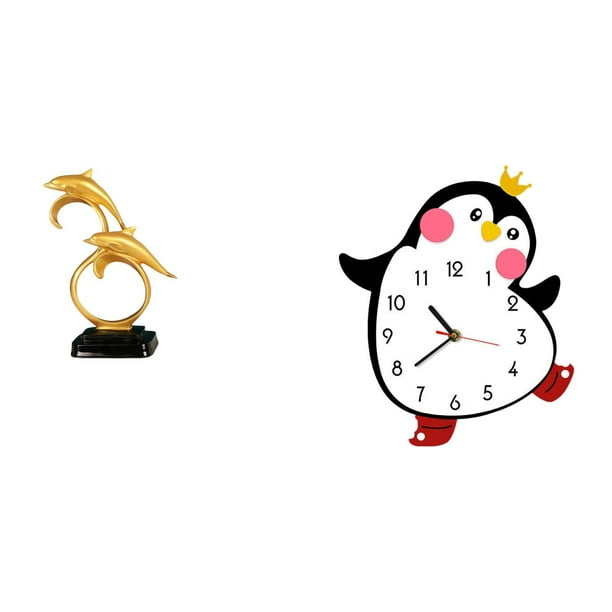 Figura de delfín,Colección de adornos de escritorio con figuras de delfines,Reloj de pared,Reloj de pared silencioso y decorativo que no hace tictac,Reloj de pared silencioso de pingüino