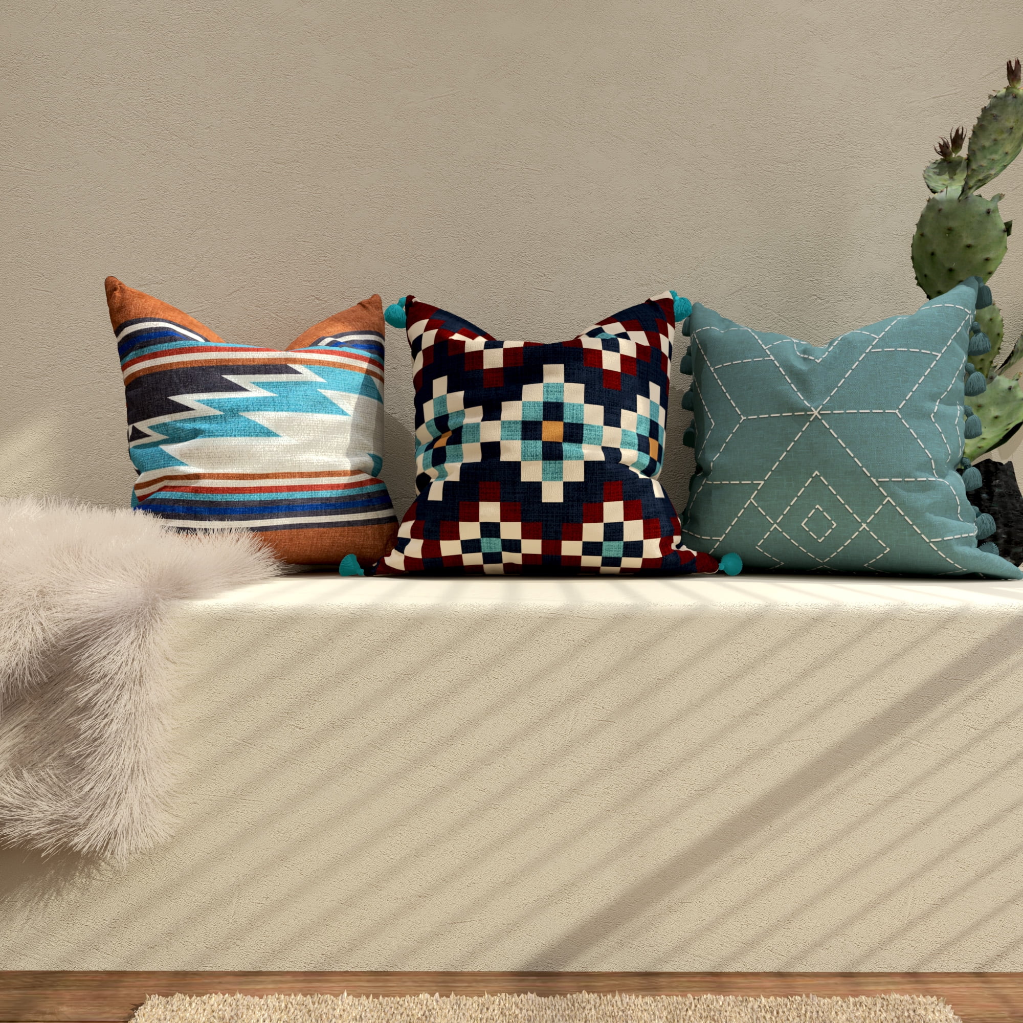Decorative Throw Pillow Cover, 18” x 18”, Stripe Pattern Featuring a Southwest Motif on Polyester Chenille Creating a Comfortable and Stylish Update to any Living Room, Bed, and Sofa