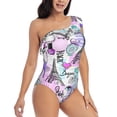 thumbnail image 3 of Gaeub Eiffel Tower and Hearts Women's One Shoulder Ruffle Tummy Control Swimwear for Swimming Surfing Beach Party - Medium, 3 of 8