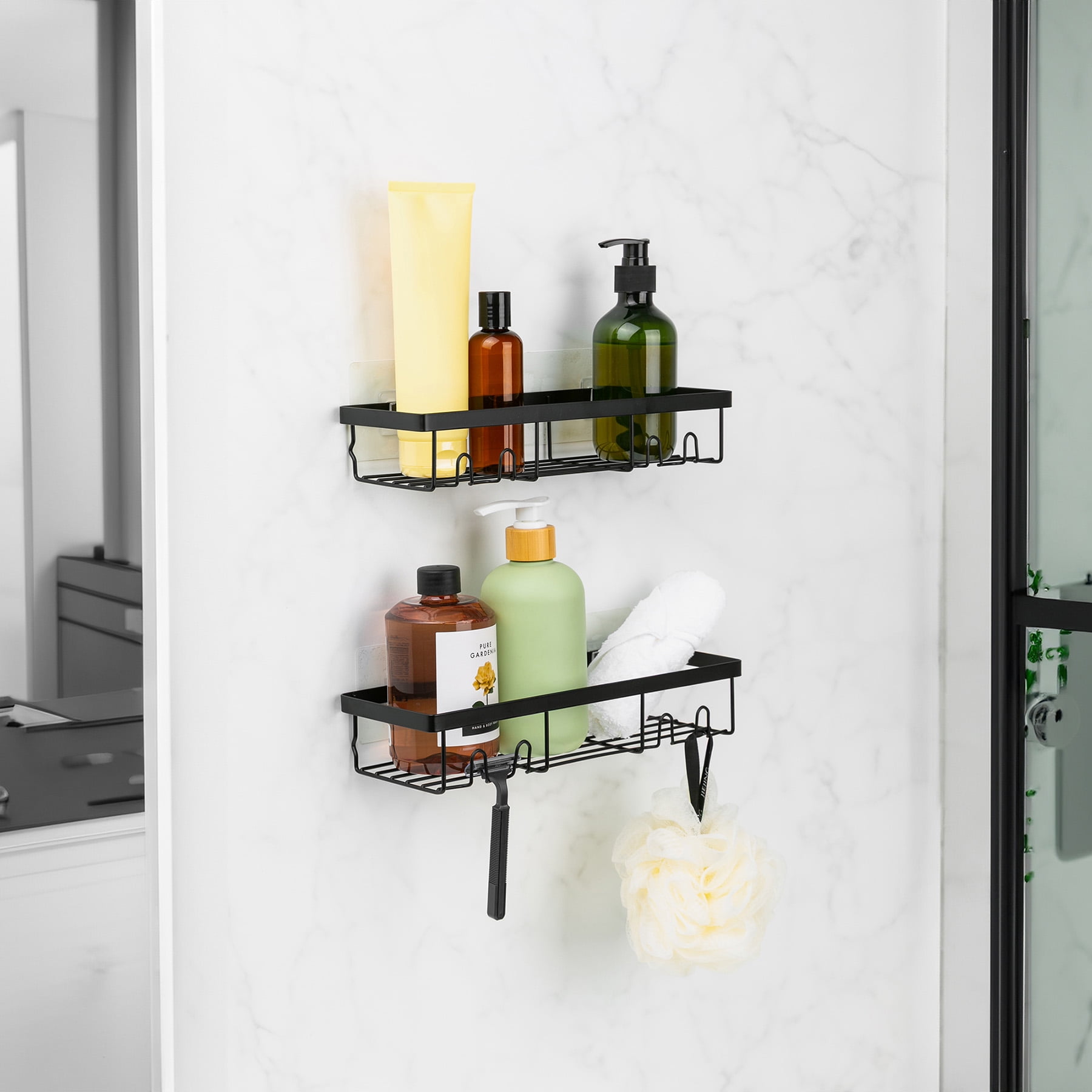 Era Aldo Wall Mount Shampoo Caddy, Adhesive, 2 Pack Matte Black, Adhesive Shampoo Caddy Matte Black