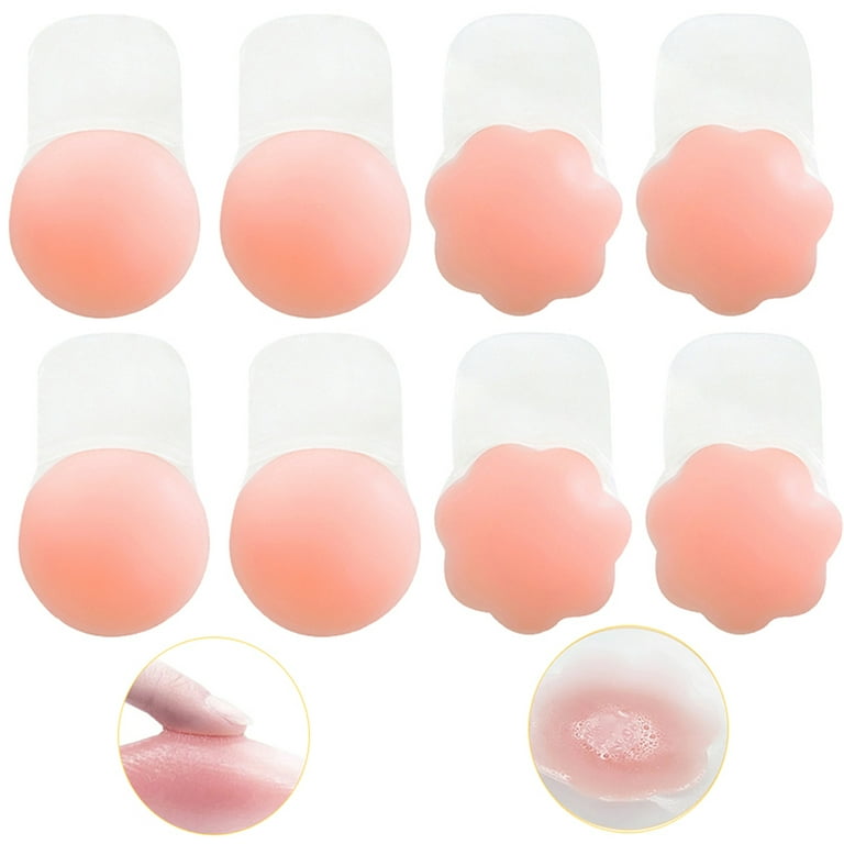 Elbourn Nipple Covers 4 Pairs for Women, Reusable Adhesive Invisible Pasties  Silicone Cover for Dress Pink 