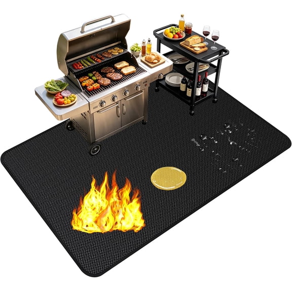 Large Under Grill Mats for Outdoor Grill, Double‑Sided Fireproof for Deck & Patio, Waterproof Oil‑Proof Non‑Slip Rubber Mat for BBQ, Fire Pit – Heavy Duty Grill Accessories