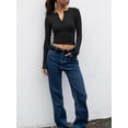 thumbnail image 2 of Arvbitana Women's Crop Tops Solid Color Long Sleeve V-neck Shirts Ladies Slim Fit Casual Blouses Streetwear, 2 of 6
