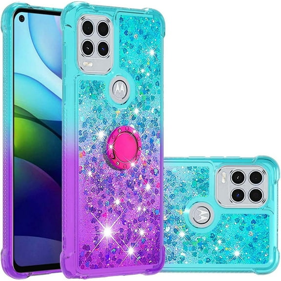 Phone Case for Moto G Stylus 5G (2021), Shiny Bling Quicksand Effect TPU Bumper Case with Four Corners Anti-Fall Heavy Protection Cover for Moto G Stylus 5G Blue Purple
