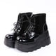thumbnail image 4 of Zapatos de mujer Moda Punta redonda Tacón de cuña Barril bajo con cordones Botas brillantes de charol Wmkox8yii  sa2441, 4 of 9